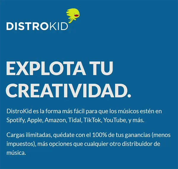 captura de pantalla de la web de distrokid