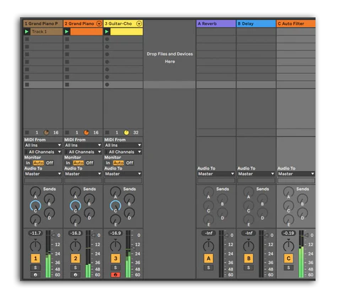 Buses de efectos y envíos en Ableton Live